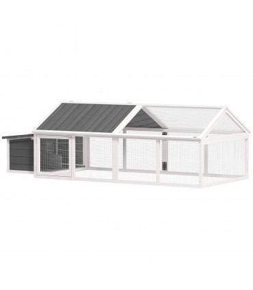 PawHut Wooden Chicken Run with Nesting Box, Openable Roof, for 4-8 Chickens