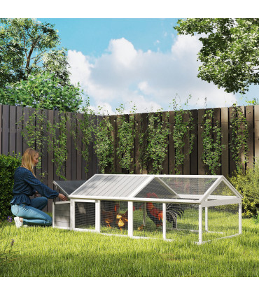 PawHut Wooden Chicken Run with Nesting Box, Openable Roof, for 4-8 Chickens