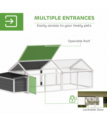 PawHut Wooden Chicken Run with Nesting Box, Openable Roof, for 4-8 Chickens