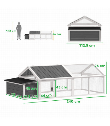 PawHut Wooden Chicken Run with Nesting Box, Openable Roof, for 4-8 Chickens