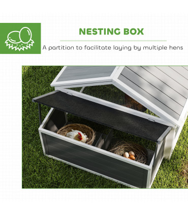 PawHut Wooden Chicken Run with Nesting Box, Openable Roof, for 4-8 Chickens