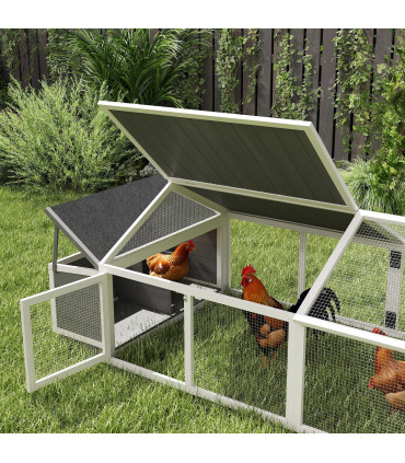 PawHut Wooden Chicken Run with Nesting Box, Openable Roof, for 4-8 Chickens