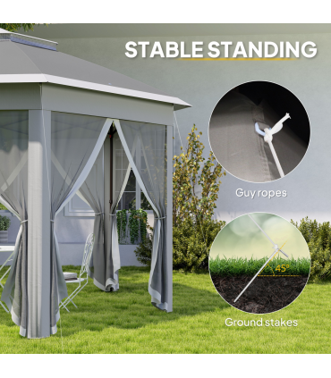 Outsunny 3x4m Hexagon Gazebo w/ Mesh Curtains Outdoor Garden, Dark Grey