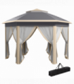 Outsunny 3x4m Hexagon Gazebo w/ Metal Frame Mesh Curtains Outdoor Garden, Khaki