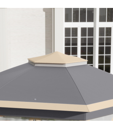 Outsunny 3x4m Hexagon Gazebo w/ Metal Frame Mesh Curtains Outdoor Garden, Khaki