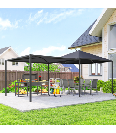 Outsunny 3 x 3(m) Garden Gazebo Canopy with Extendable Awning and Wheels