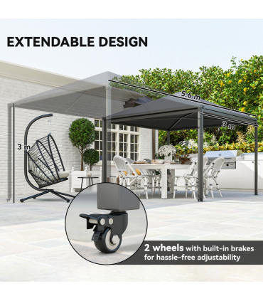Outsunny 3 x 3(m) Garden Gazebo Canopy with Extendable Awning and Wheels