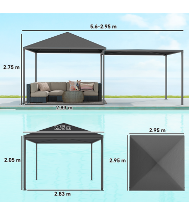 Outsunny 3 x 3(m) Garden Gazebo Canopy with Extendable Awning and Wheels