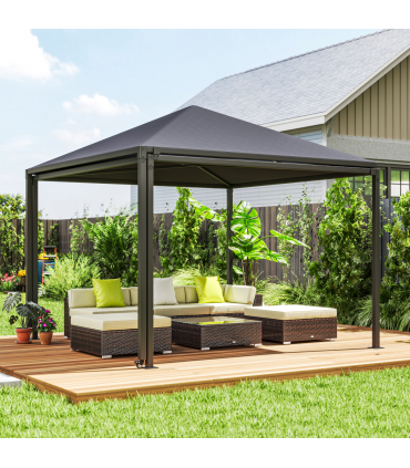 Outsunny 3 x 3(m) Garden Gazebo Canopy with Extendable Awning and Wheels