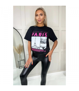 Ladies Oversized Paris Slogan Short Sleeves T Shirt Top
