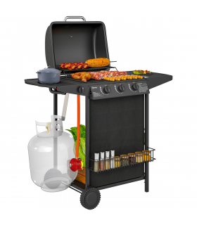 Outsunny 4 Burner Gas Barbecue Grill Portable Gas BBQ Grill with Lid, Black
