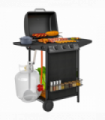 Outsunny 4 Burner Gas Barbecue Grill Portable Gas BBQ Grill with Lid, Black