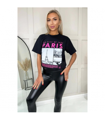 Ladies Oversized Paris Slogan Short Sleeves T Shirt Top