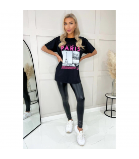 Ladies Oversized Paris Slogan Short Sleeves T Shirt Top