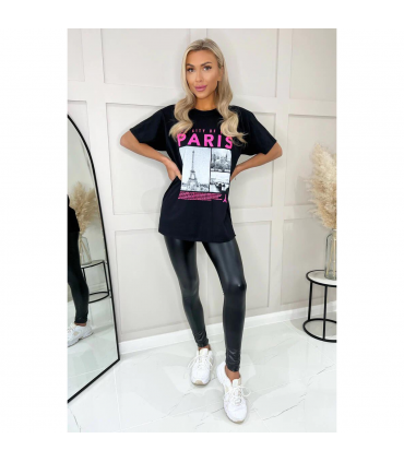 Ladies Oversized Paris Slogan Short Sleeves T Shirt Top