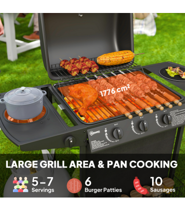 Outsunny 4 Burner Gas Barbecue Grill Portable Gas BBQ Grill with Lid, Black