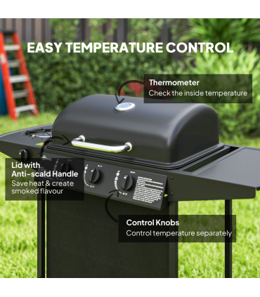 Outsunny 4 Burner Gas Barbecue Grill Portable Gas BBQ Grill with Lid, Black