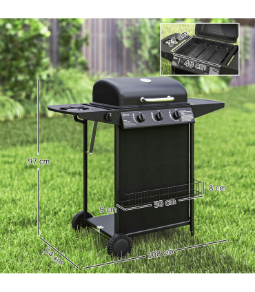 Outsunny 4 Burner Gas Barbecue Grill Portable Gas BBQ Grill with Lid, Black