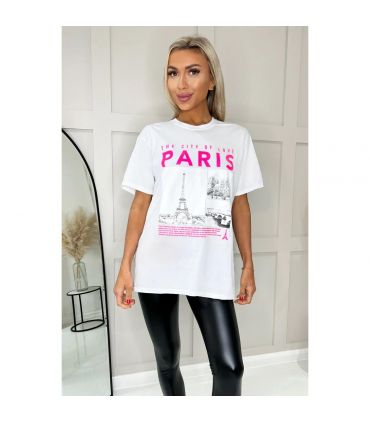 Ladies Oversized Paris Slogan Short Sleeves T Shirt Top