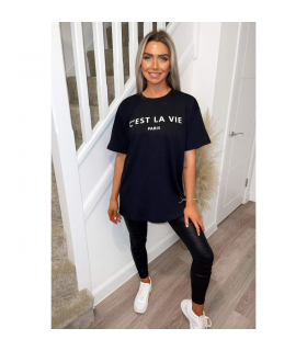Ladies Oversized C'est La Vie Paris Simple Fashion Classic Retro Short Sleeves T Shirt Top