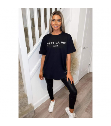 Ladies Oversized C'est La Vie Paris Simple Fashion Classic Retro Short Sleeves T Shirt Top