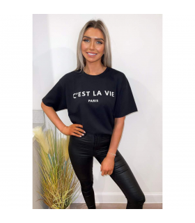 Ladies Oversized C'est La Vie Paris Simple Fashion Classic Retro Short Sleeves T Shirt Top