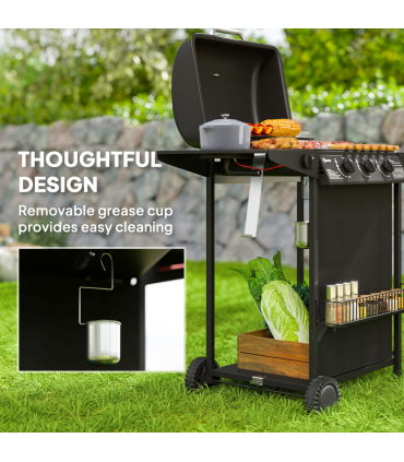 Outsunny 4 Burner Gas Barbecue Grill Portable Gas BBQ Grill with Lid, Black