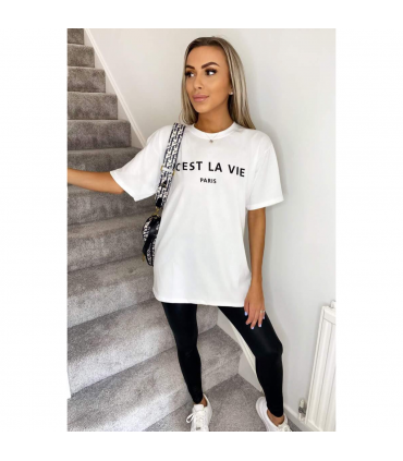 Ladies Oversized C'est La Vie Paris Simple Fashion Classic Retro Short Sleeves T Shirt Top