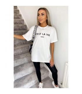 Ladies Oversized C'est La Vie Paris Simple Fashion Classic Retro Short Sleeves T Shirt Top