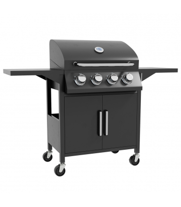 Outsunny 4 Burner Gas Grill Portable BBQ Trolley w/ 4 Wheels and Side Shelves