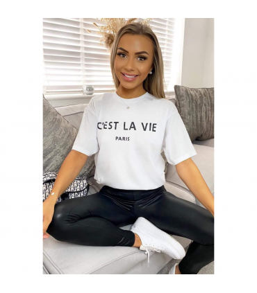 Ladies Oversized C'est La Vie Paris Simple Fashion Classic Retro Short Sleeves T Shirt Top