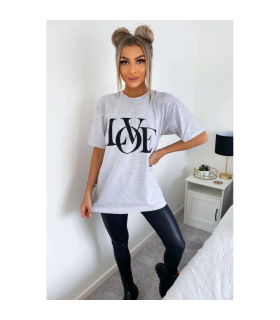 Ladies Oversized Love Print Slogan Short Sleeves T Shirt Top
