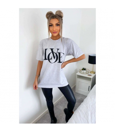 Ladies Oversized Love Print Slogan Short Sleeves T Shirt Top