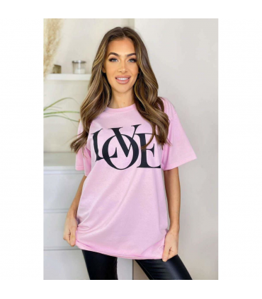 Ladies Oversized Love Print Slogan Short Sleeves T Shirt Top