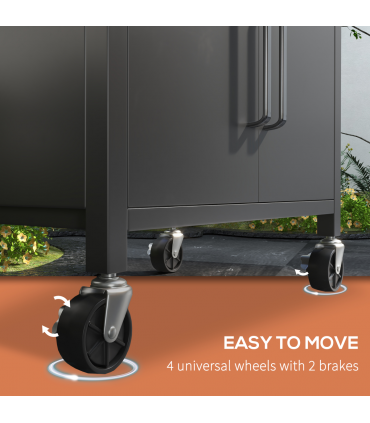 Outsunny 4 Burner Gas Grill Portable BBQ Trolley w/ 4 Wheels and Side Shelves