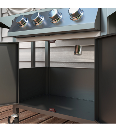 Outsunny 4 Burner Gas Grill Portable BBQ Trolley w/ 4 Wheels and Side Shelves