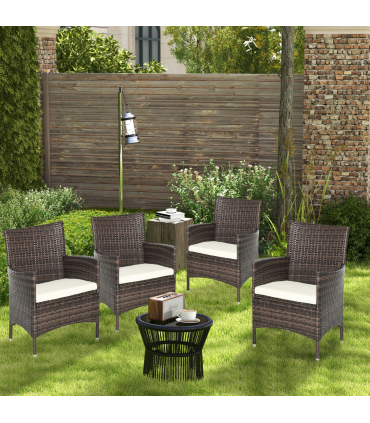 Outsunny 4 PC Outdoor Rattan Armchair Wicker Dining Chair Set for Garden Brown