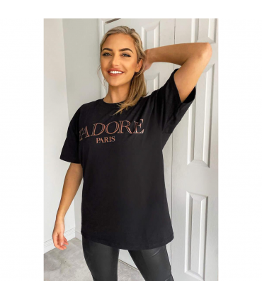 Ladies Oversized J' Adore Paris Short Sleeves T Shirt Top