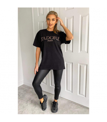 Ladies Oversized J' Adore Paris Short Sleeves T Shirt Top