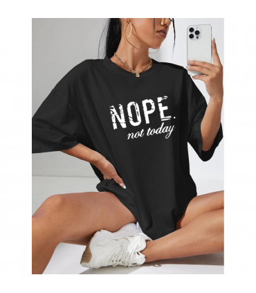 Ladies Oversized Nope Not Today Identical Graphic Print Short Sleeves T Shirt Top