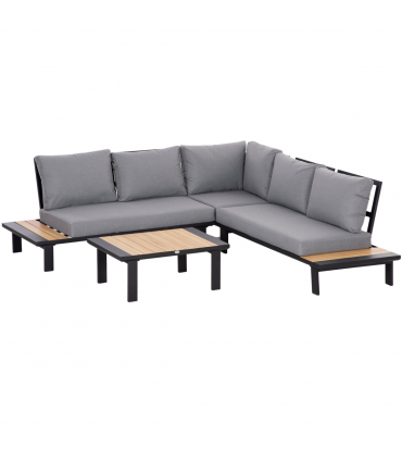 Outsunny 4 PCS Garden Furniture Conversation Set w/ Loveseat Table, Grey