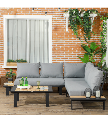 Outsunny 4 PCS Garden Furniture Conversation Set w/ Loveseat Table, Grey