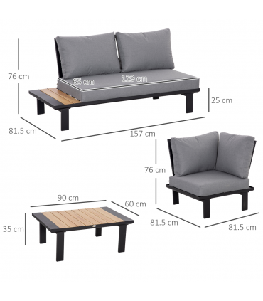 Outsunny 4 PCS Garden Furniture Conversation Set w/ Loveseat Table, Grey
