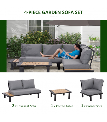 Outsunny 4 PCS Garden Furniture Conversation Set w/ Loveseat Table, Grey