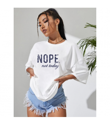 Ladies Oversized Nope Not Today Identical Graphic Print Short Sleeves T Shirt Top