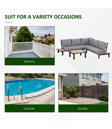 Outsunny 4 PCS Garden Furniture Conversation Set w/ Loveseat Table, Grey