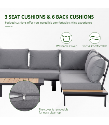 Outsunny 4 PCS Garden Furniture Conversation Set w/ Loveseat Table, Grey