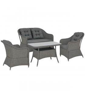 Outsunny 4 PCS Rattan Garden Furniture, Padded Cushions Conversation Sofa Set
