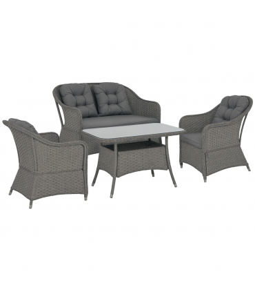 Outsunny 4 PCS Rattan Garden Furniture, Padded Cushions Conversation Sofa Set