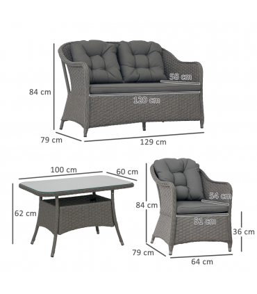 Outsunny 4 PCS Rattan Garden Furniture, Padded Cushions Conversation Sofa Set